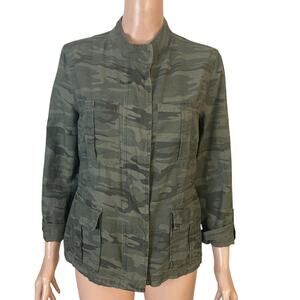 Sanctuary Green Camo Utility Jacket Womens Sm Lightweight Full Zip Snap Button